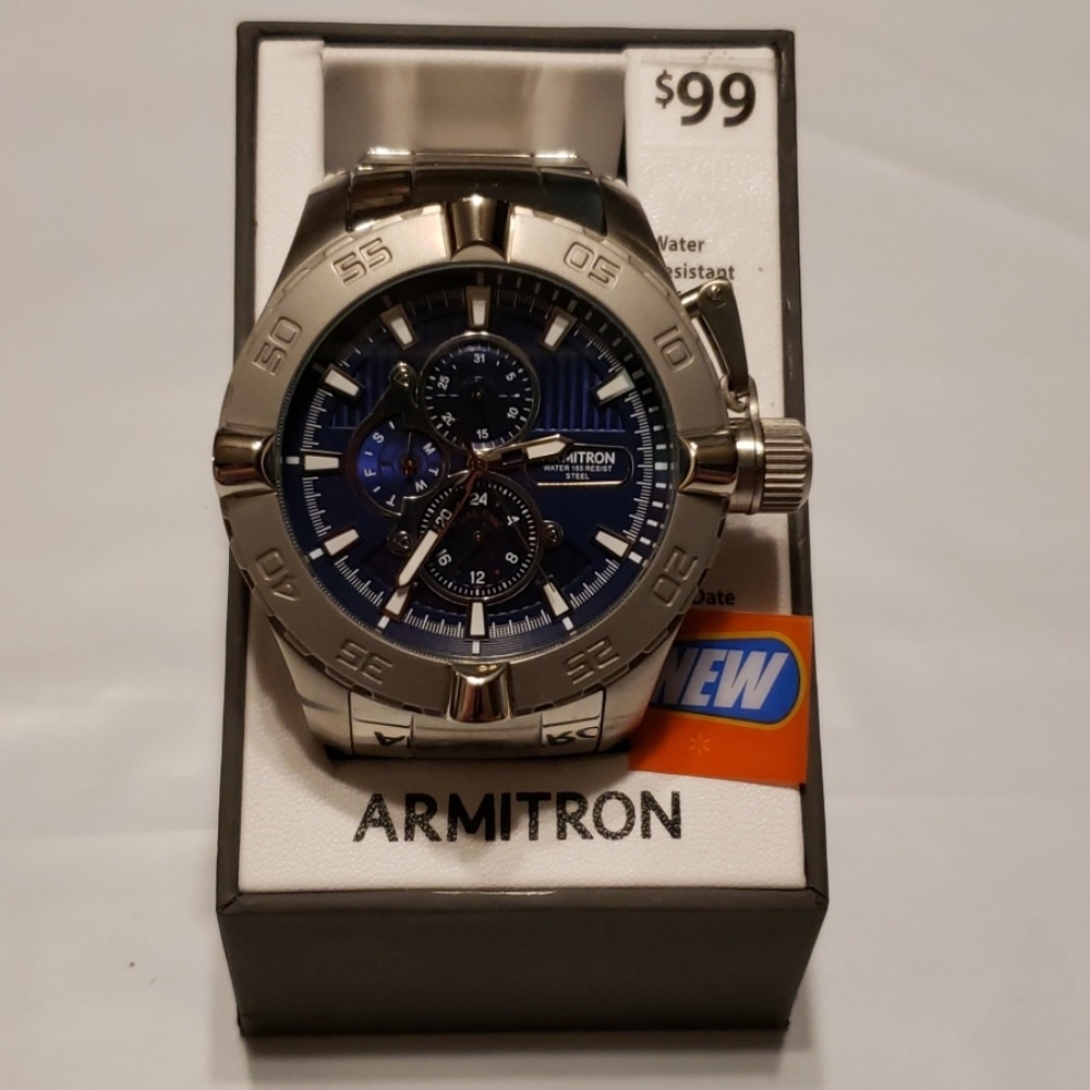 New Mens Armitron Diver Watch Blue and Silver